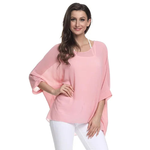 50 patterns to choose from, Plus Size, Boho Batwing Casual Sheer Chiffon Summer Top