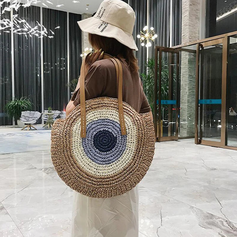 Boho Crossbody Bags, Round Shoulder Purse, Faux Leather Strap. In 7 Colors, Designs, and Sizes