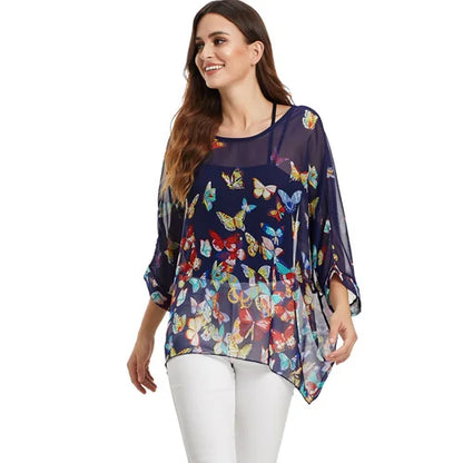 50 patterns to choose from, Plus Size, Boho Batwing Casual Sheer Chiffon Summer Top