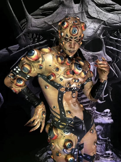 Halloween Men and Women Horror Costume, 3D Eye Novelty Stretch Jumpsuit Rompers
