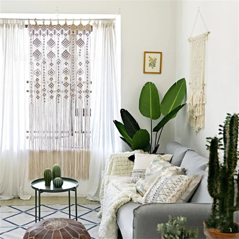 Hand-woven Macrame Cotton Tapestry Curtain, Wall Hanging Art Tapestry, Boho Decoration, Bohemian Wedding Backdrop Tapestry