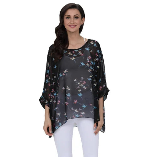 50 patterns to choose from, Plus Size, Boho Batwing Casual Sheer Chiffon Summer Top
