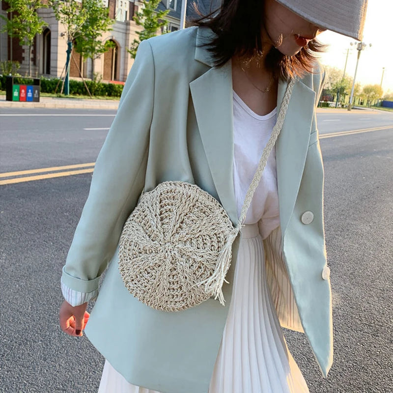 Boho Crossbody Bags, Round Shoulder Purse, Faux Leather Strap. In 7 Colors, Designs, and Sizes