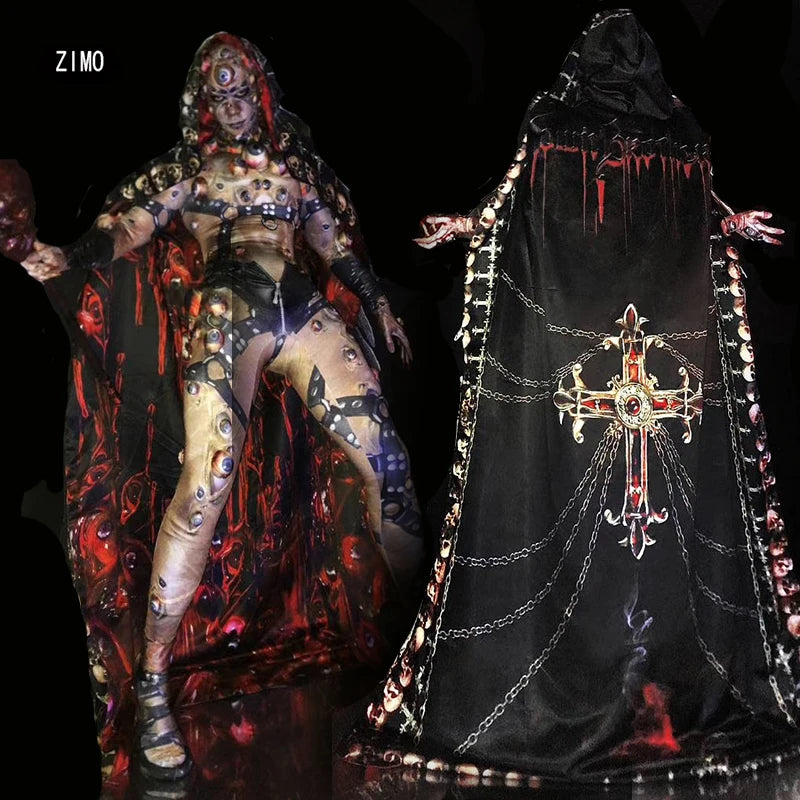 Halloween Men and Women Horror Costume, 3D Eye Novelty Stretch Jumpsuit Rompers