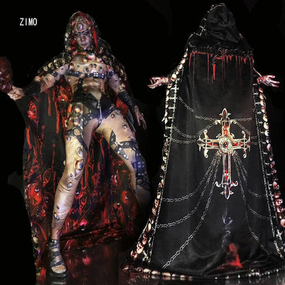 Halloween Men and Women Horror Costume, 3D Eye Novelty Stretch Jumpsuit Rompers