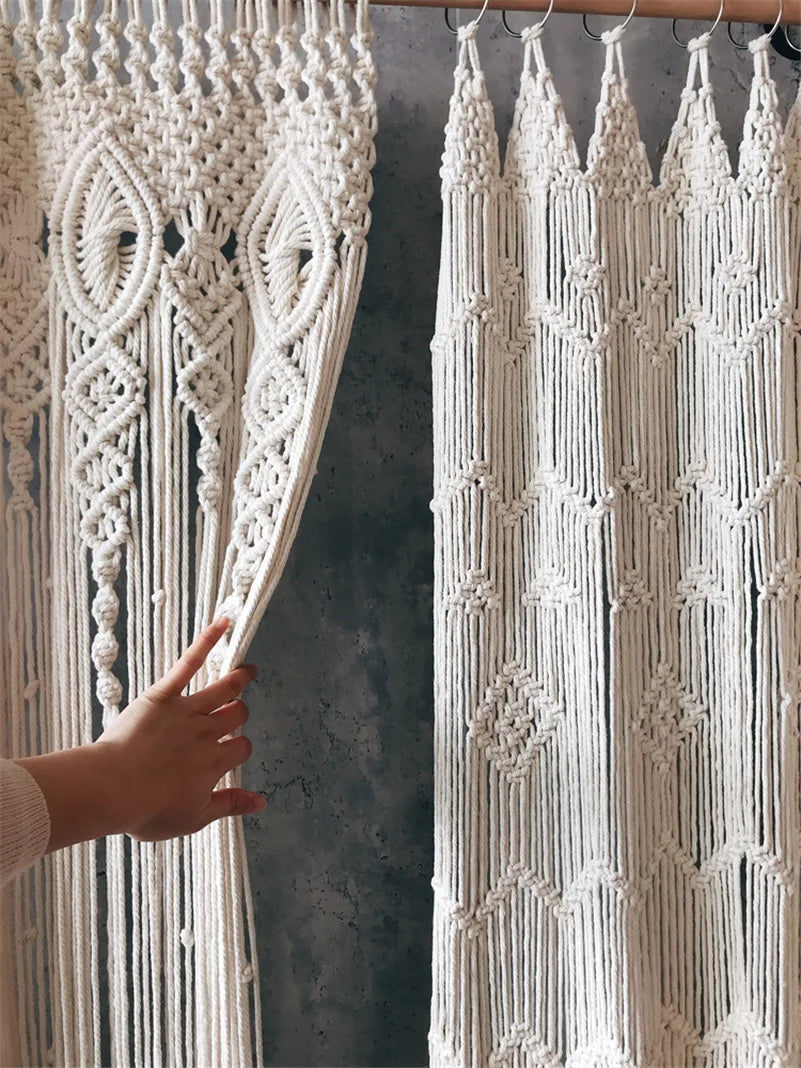 Hand-woven Macrame Cotton Tapestry Curtain, Wall Hanging Art Tapestry, Boho Decoration, Bohemian Wedding Backdrop Tapestry