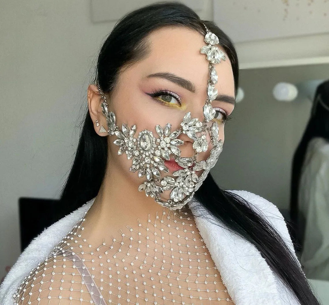Stonefans Exaggerated Halloween Crystal Mask. Handmade Rhinestone Bling