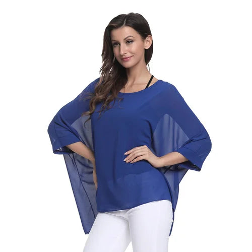 50 patterns to choose from, Plus Size, Boho Batwing Casual Sheer Chiffon Summer Top