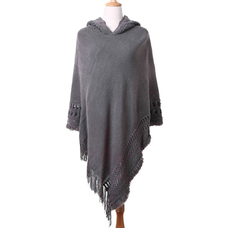 Tassel Fringe Oblique Stripe Bohemian Cape in Red, Grey, white, Off White, and Black