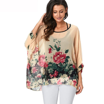 50 patterns to choose from, Plus Size, Boho Batwing Casual Sheer Chiffon Summer Top