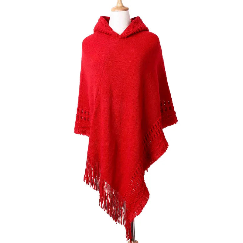 Tassel Fringe Oblique Stripe Bohemian Cape in Red, Grey, white, Off White, and Black