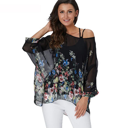 50 patterns to choose from, Plus Size, Boho Batwing Casual Sheer Chiffon Summer Top