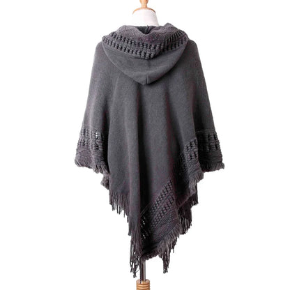Tassel Fringe Oblique Stripe Bohemian Cape in Red, Grey, white, Off White, and Black