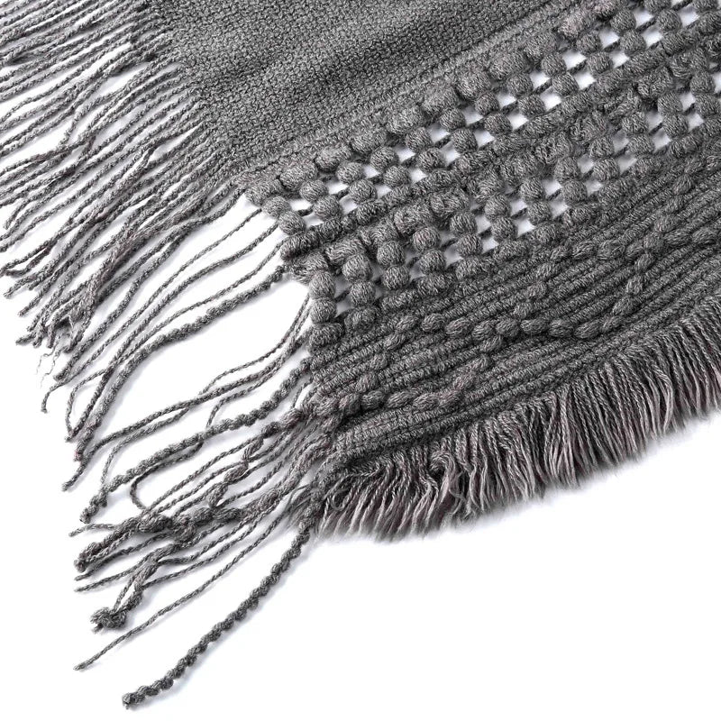 Tassel Fringe Oblique Stripe Bohemian Cape in Red, Grey, white, Off White, and Black