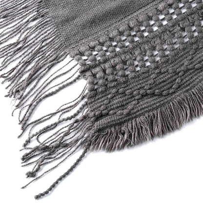 Tassel Fringe Oblique Stripe Bohemian Cape in Red, Grey, white, Off White, and Black