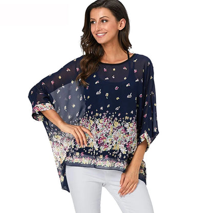 50 patterns to choose from, Plus Size, Boho Batwing Casual Sheer Chiffon Summer Top