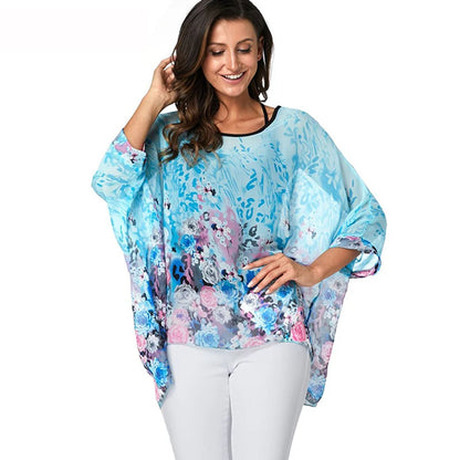 50 patterns to choose from, Plus Size, Boho Batwing Casual Sheer Chiffon Summer Top