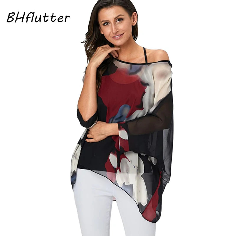 50 patterns to choose from, Plus Size, Boho Batwing Casual Sheer Chiffon Summer Top