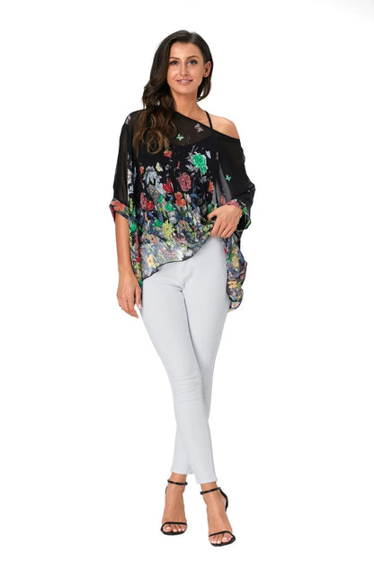 50 patterns to choose from, Plus Size, Boho Batwing Casual Sheer Chiffon Summer Top