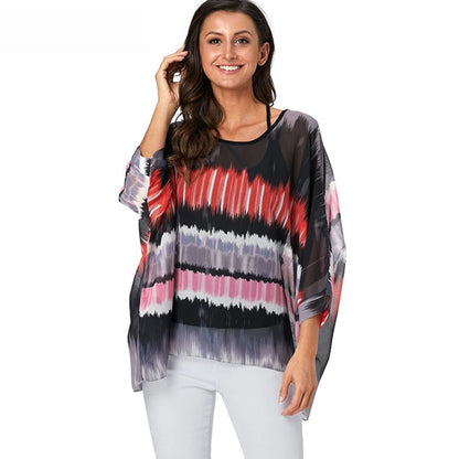 50 patterns to choose from, Plus Size, Boho Batwing Casual Sheer Chiffon Summer Top