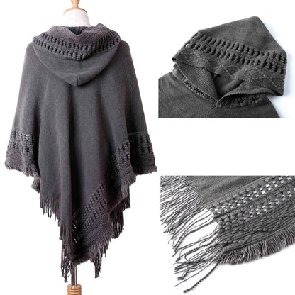 Tassel Fringe Oblique Stripe Bohemian Cape in Red, Grey, white, Off White, and Black