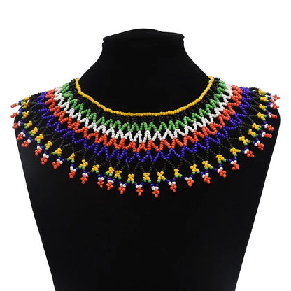 Multicolor South African Tribal Bib Collar Overlay