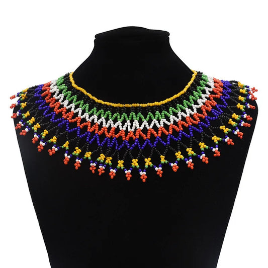 Multicolor South African Tribal Bib Collar Overlay