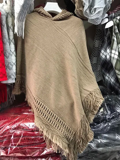 Tassel Fringe Oblique Stripe Bohemian Cape in Red, Grey, white, Off White, and Black