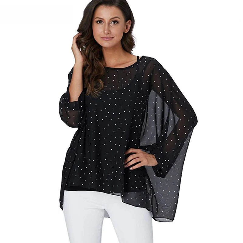 50 patterns to choose from, Plus Size, Boho Batwing Casual Sheer Chiffon Summer Top