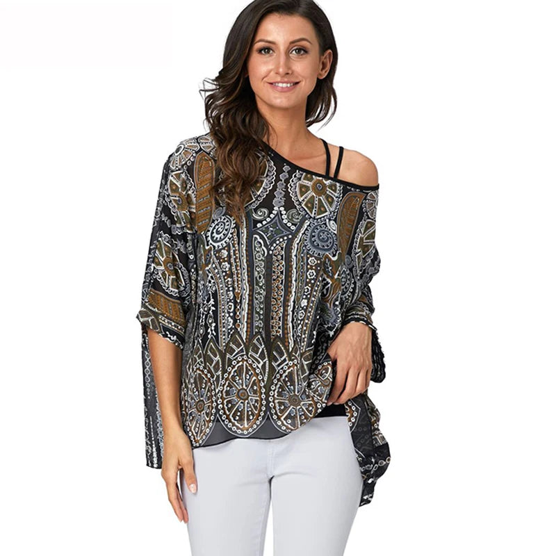 50 patterns to choose from, Plus Size, Boho Batwing Casual Sheer Chiffon Summer Top