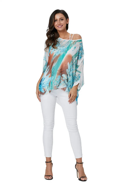 50 patterns to choose from, Plus Size, Boho Batwing Casual Sheer Chiffon Summer Top
