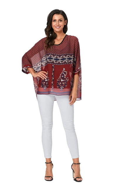 50 patterns to choose from, Plus Size, Boho Batwing Casual Sheer Chiffon Summer Top