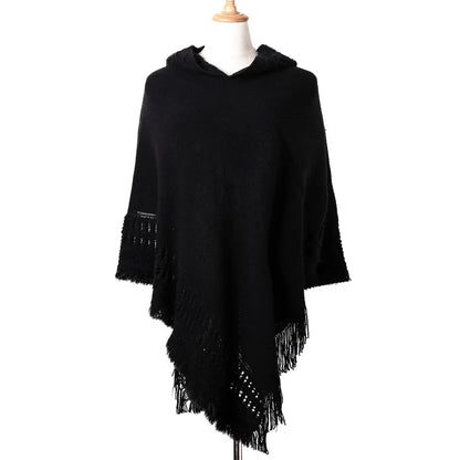 Tassel Fringe Oblique Stripe Bohemian Cape in Red, Grey, white, Off White, and Black