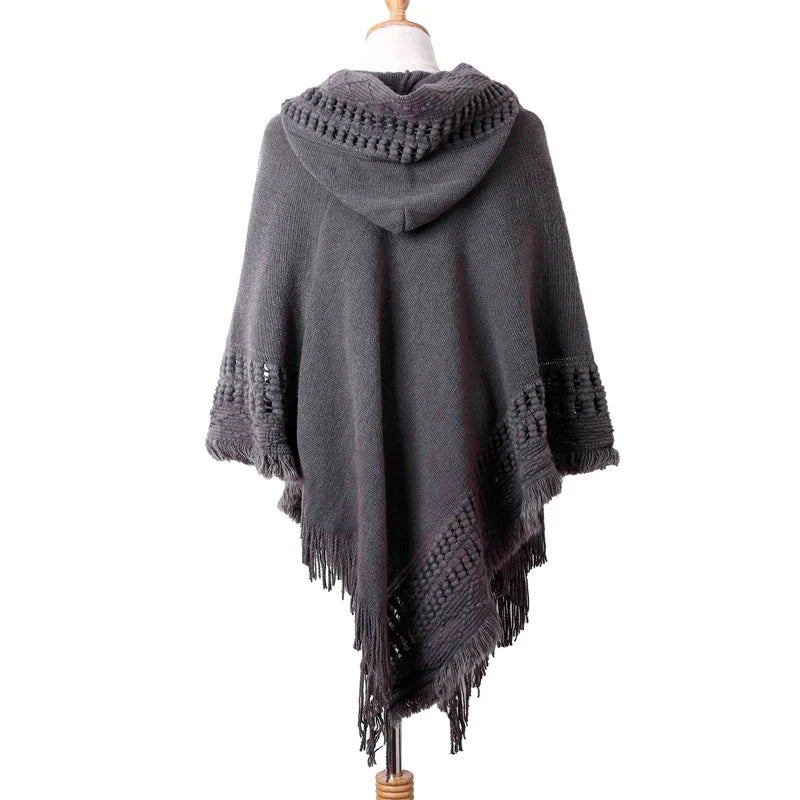 Tassel Fringe Oblique Stripe Bohemian Cape in Red, Grey, white, Off White, and Black