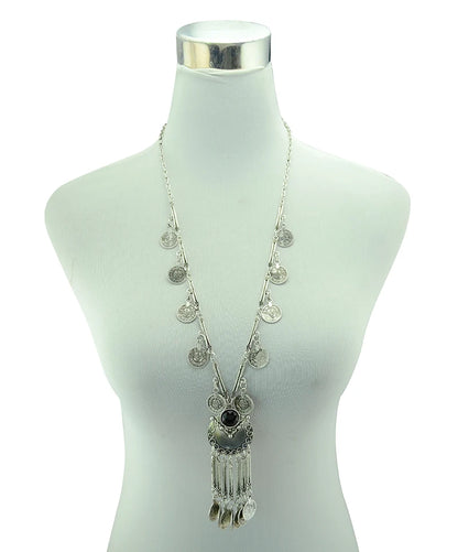 Bohemian Black Blue Stones, Coin tassel Necklace Turkish Gypsy Boho