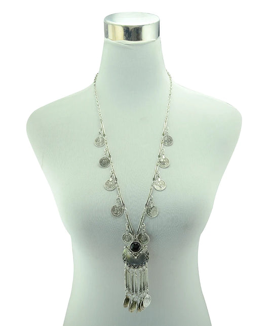 Bohemian Black Blue Stones, Coin tassel Necklace Turkish Gypsy Boho