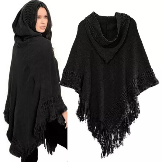 Tassel Fringe Oblique Stripe Bohemian Cape in Red, Grey, white, Off White, and Black