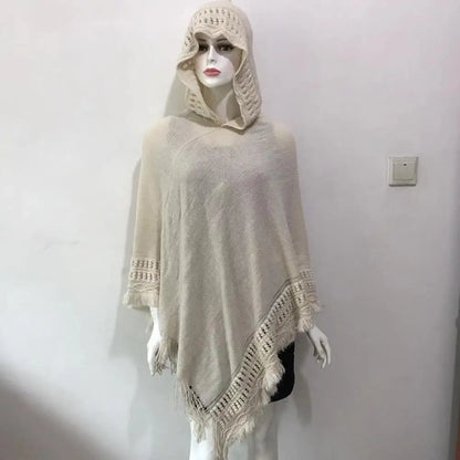 Tassel Fringe Oblique Stripe Bohemian Cape in Red, Grey, white, Off White, and Black