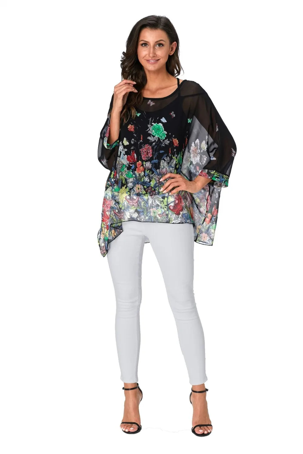 50 patterns to choose from, Plus Size, Boho Batwing Casual Sheer Chiffon Summer Top