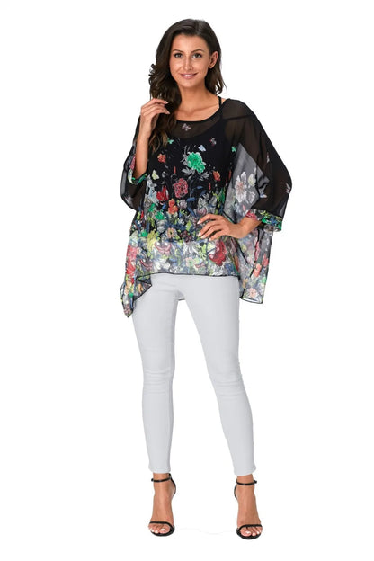 50 patterns to choose from, Plus Size, Boho Batwing Casual Sheer Chiffon Summer Top