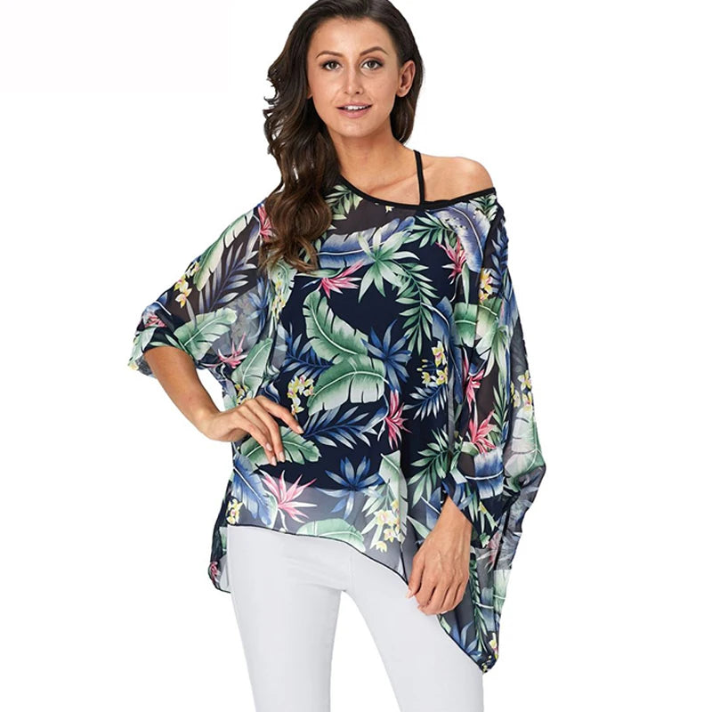 50 patterns to choose from, Plus Size, Boho Batwing Casual Sheer Chiffon Summer Top