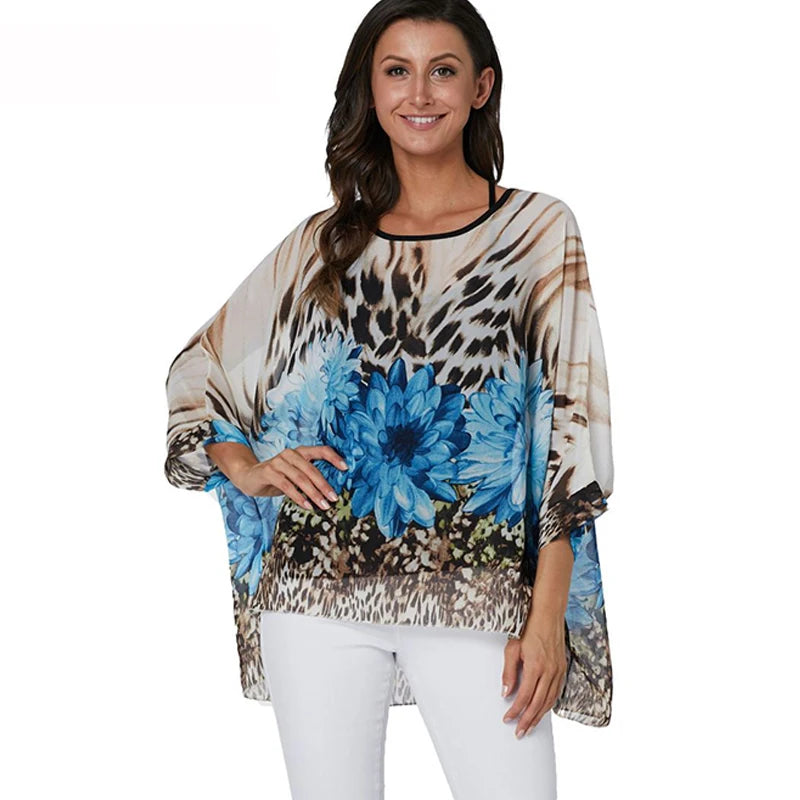 50 patterns to choose from, Plus Size, Boho Batwing Casual Sheer Chiffon Summer Top