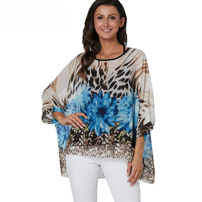 50 patterns to choose from, Plus Size, Boho Batwing Casual Sheer Chiffon Summer Top