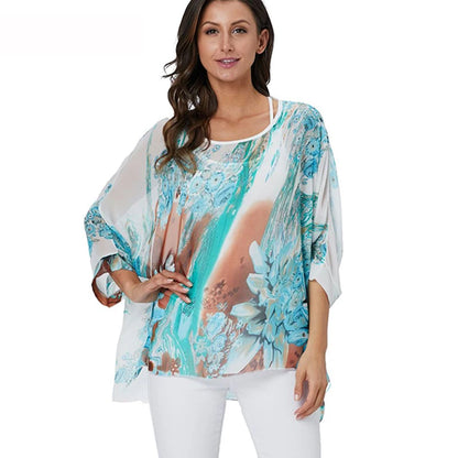 50 patterns to choose from, Plus Size, Boho Batwing Casual Sheer Chiffon Summer Top