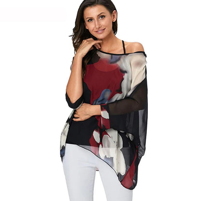 50 patterns to choose from, Plus Size, Boho Batwing Casual Sheer Chiffon Summer Top