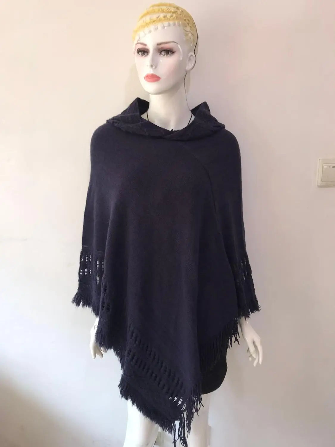Tassel Fringe Oblique Stripe Bohemian Cape in Red, Grey, white, Off White, and Black
