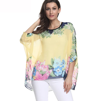 50 patterns to choose from, Plus Size, Boho Batwing Casual Sheer Chiffon Summer Top