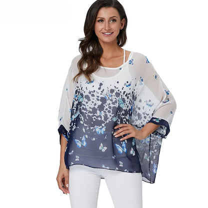 50 patterns to choose from, Plus Size, Boho Batwing Casual Sheer Chiffon Summer Top