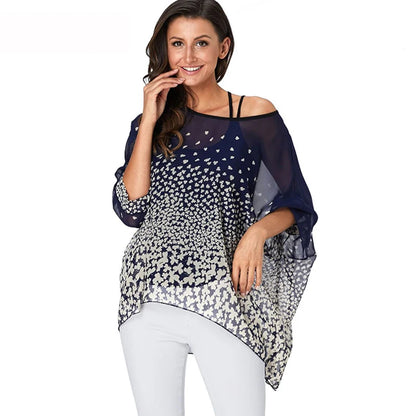 50 patterns to choose from, Plus Size, Boho Batwing Casual Sheer Chiffon Summer Top