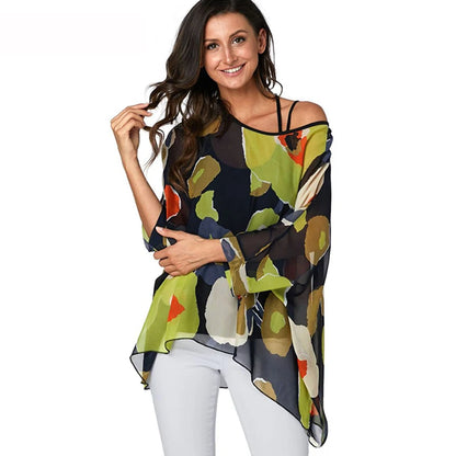 50 patterns to choose from, Plus Size, Boho Batwing Casual Sheer Chiffon Summer Top
